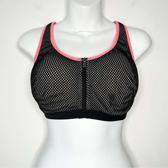 VSX Other - VICTORIA’S SECRET VSX SPORT Pink Black Mesh Zip Sports Bra Size 34DDD